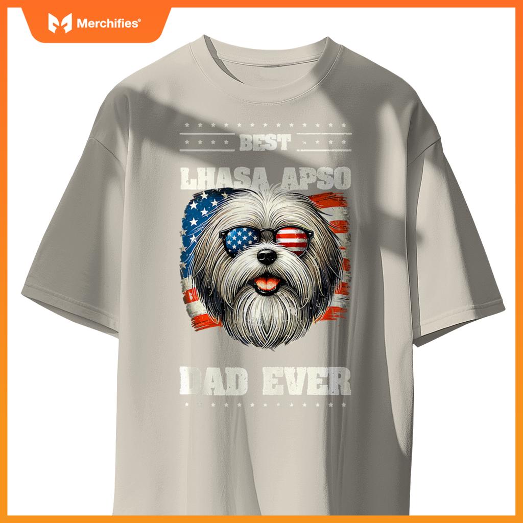 Mens American USA Flag Lhasa Apso 4th Of July Patriotic T-Shirt