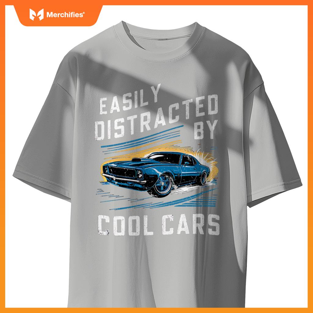 Mens Boys Vintage Muscle Car Easily Distracted by Cool Cars Pullover T-Shirt