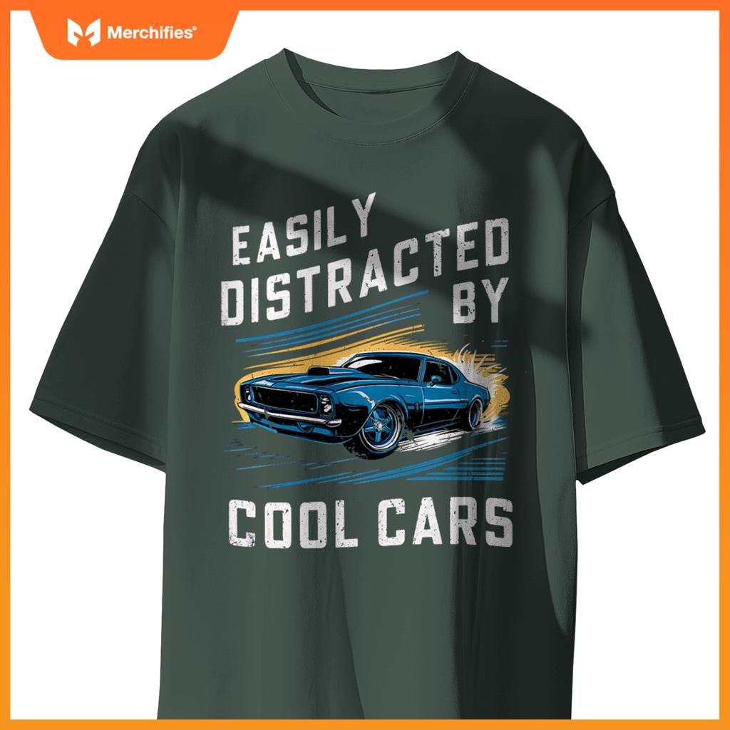 Mens Boys Vintage Muscle Car Easily Distracted by Cool Cars Pullover T-Shirt