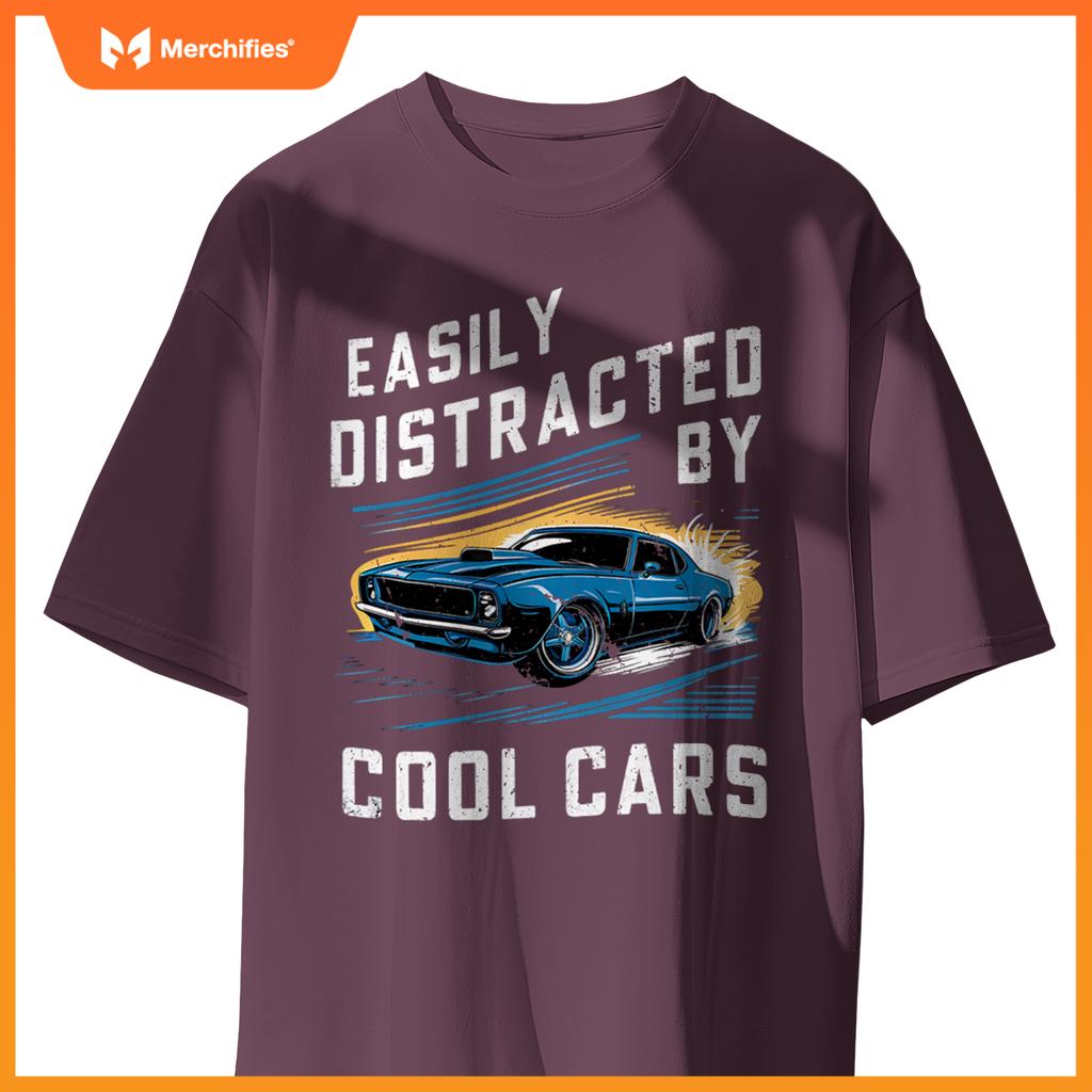 Mens Boys Vintage Muscle Car Easily Distracted by Cool Cars Pullover T-Shirt