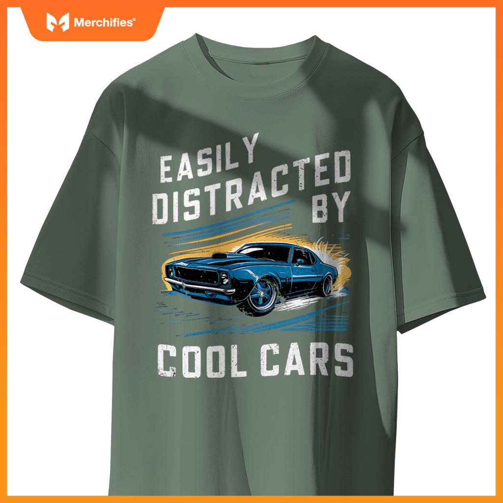 Mens Boys Vintage Muscle Car Easily Distracted by Cool Cars Pullover T-Shirt