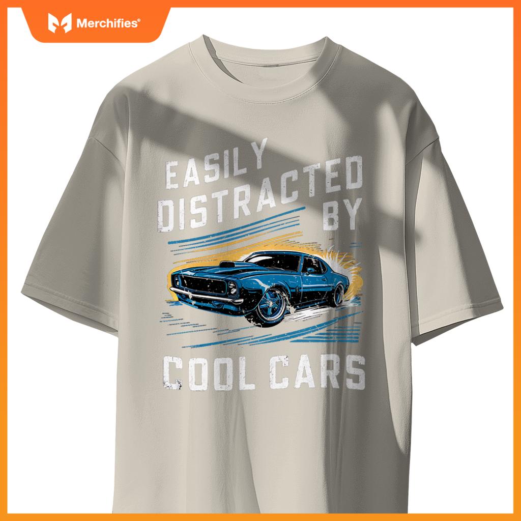 Mens Boys Vintage Muscle Car Easily Distracted by Cool Cars Pullover T-Shirt