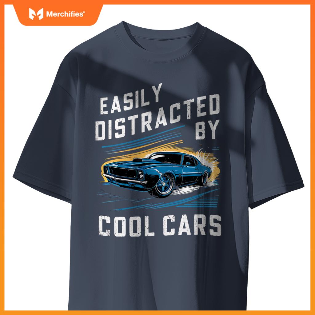 Mens Boys Vintage Muscle Car Easily Distracted by Cool Cars Pullover T-Shirt