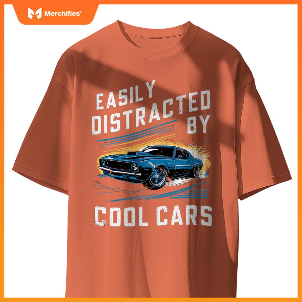 Mens Boys Vintage Muscle Car Easily Distracted by Cool Cars Pullover T-Shirt
