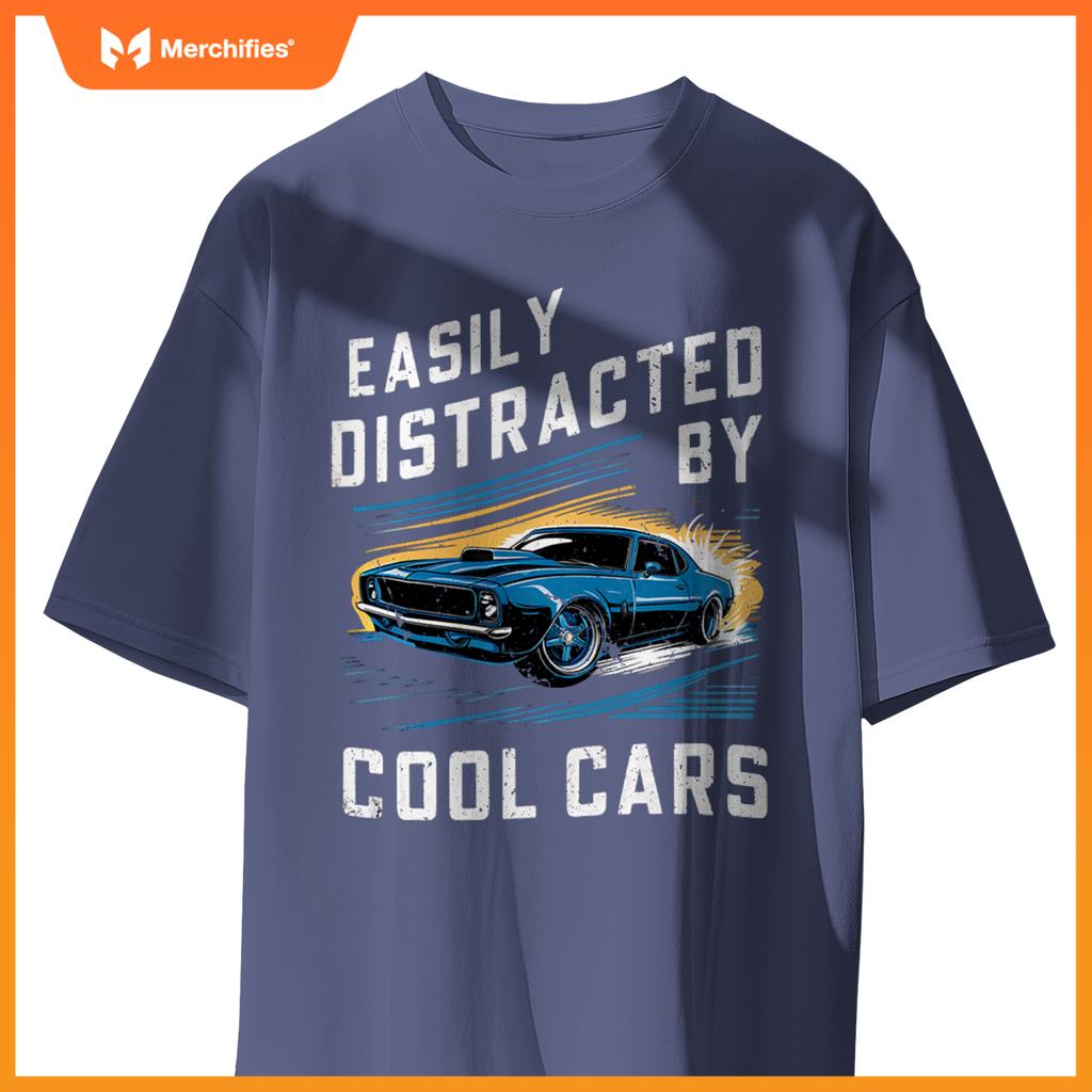 Mens Boys Vintage Muscle Car Easily Distracted by Cool Cars Pullover T-Shirt