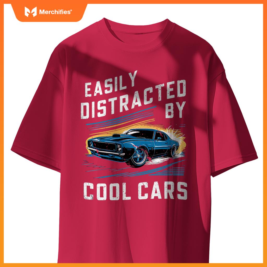 Mens Boys Vintage Muscle Car Easily Distracted by Cool Cars Pullover T-Shirt