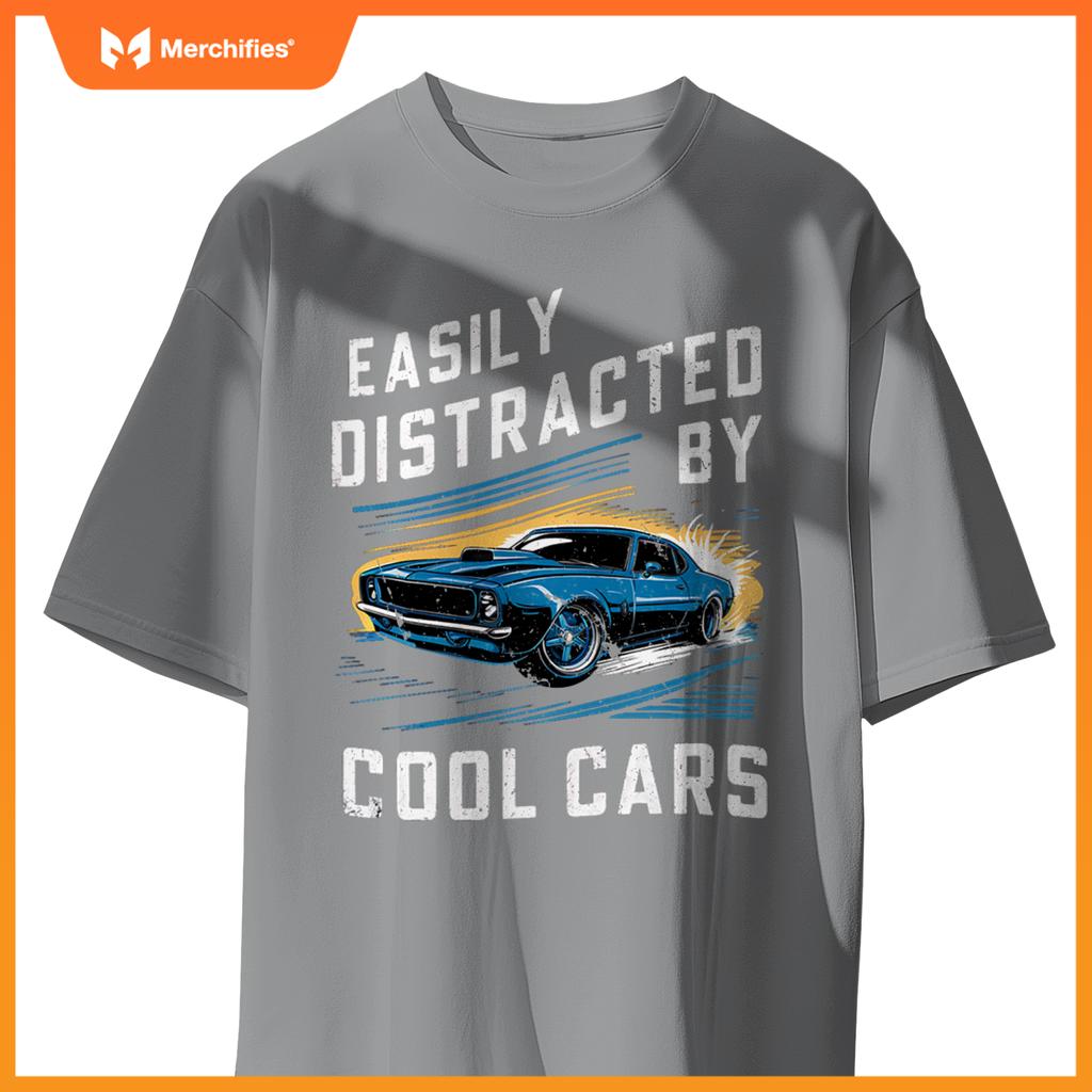 Mens Boys Vintage Muscle Car Easily Distracted by Cool Cars Pullover T-Shirt