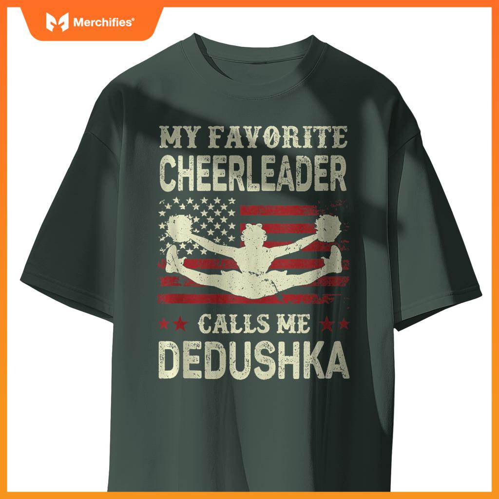 Mens My Favorite Cheerleader Calls Me Dedushka US Flag Patriotic T-Shirt