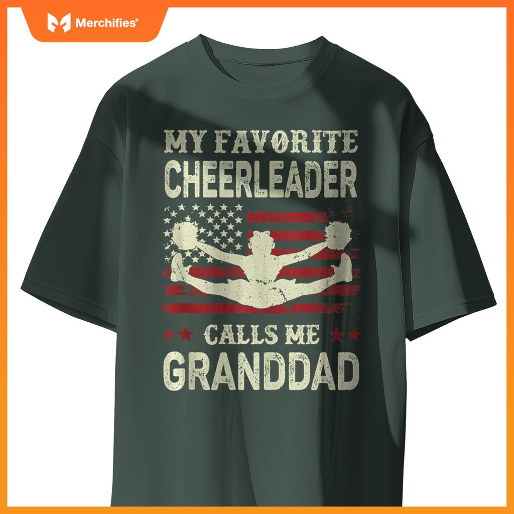 Mens My Favorite Cheerleader Calls Me Granddad US Flag Patriotic T-Shirt