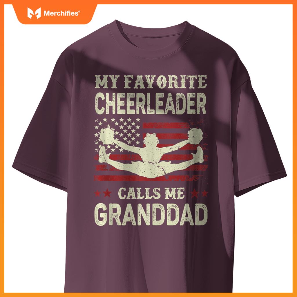 Mens My Favorite Cheerleader Calls Me Granddad US Flag Patriotic T-Shirt