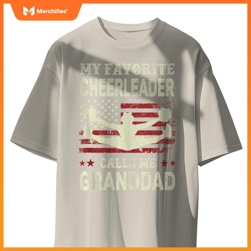 Mens My Favorite Cheerleader Calls Me Granddad US Flag Patriotic T-Shirt