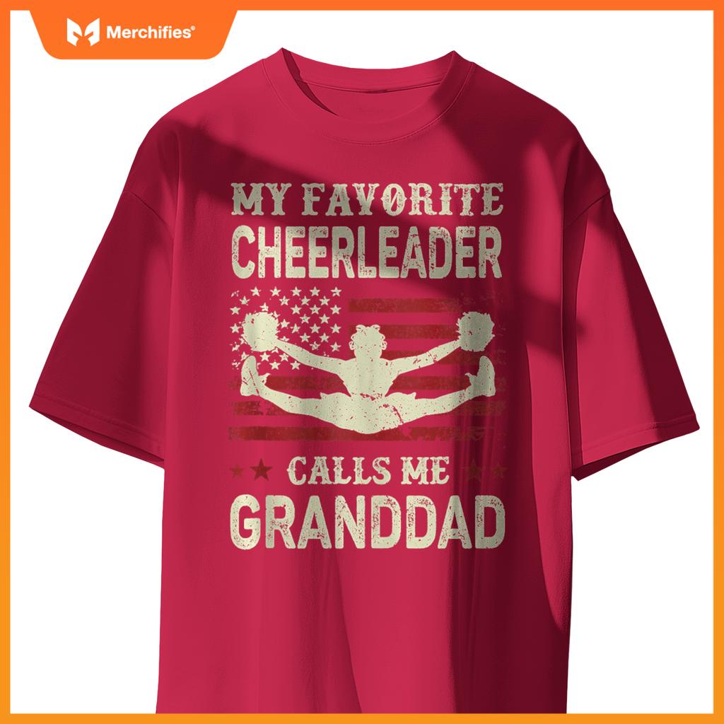Mens My Favorite Cheerleader Calls Me Granddad US Flag Patriotic T-Shirt