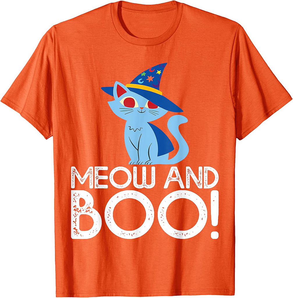Meow and Boo! Halloween Cat Design Men Women Kids T-Shirt