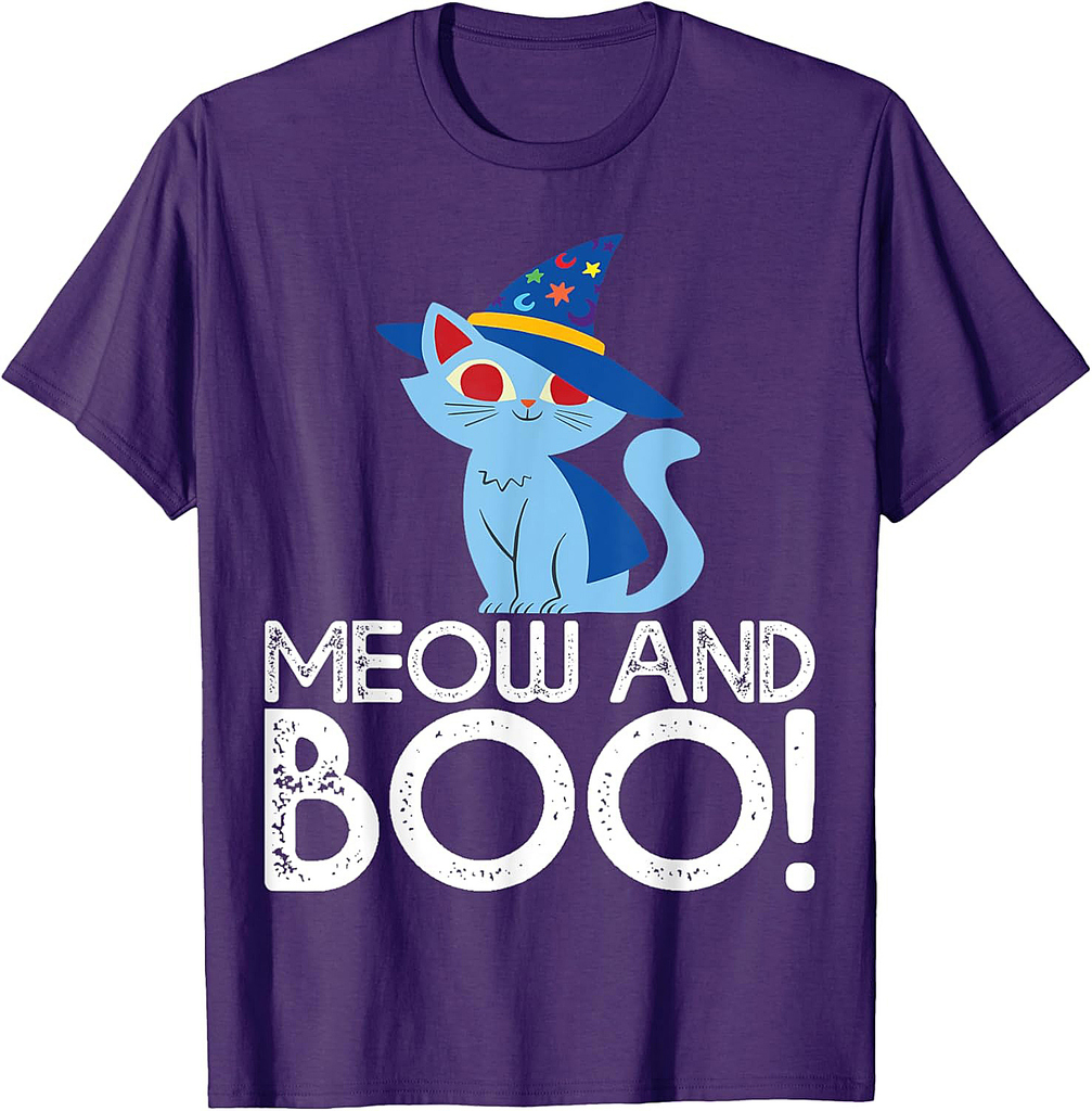 Meow and Boo! Halloween Cat Design Men Women Kids T-Shirt