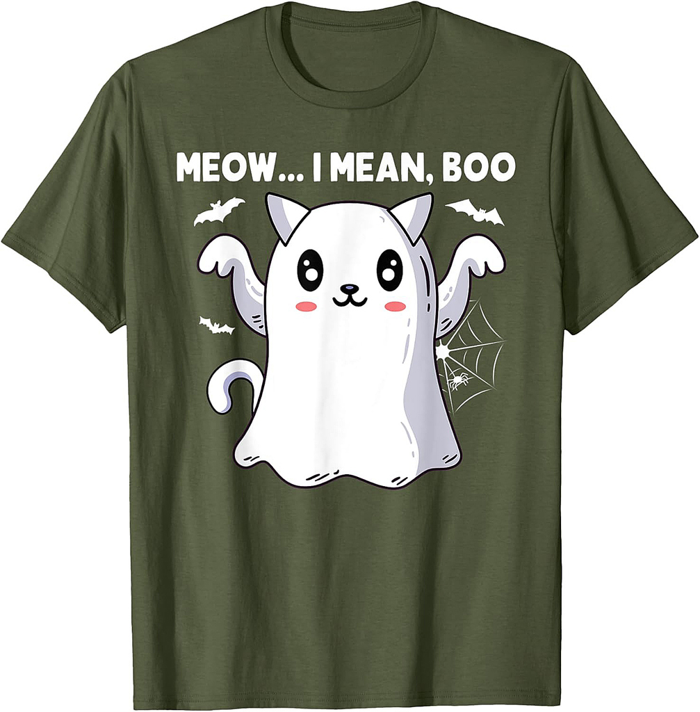Meow i mean Boo Halloween Cat Ghost Meow Cat T-Shirt