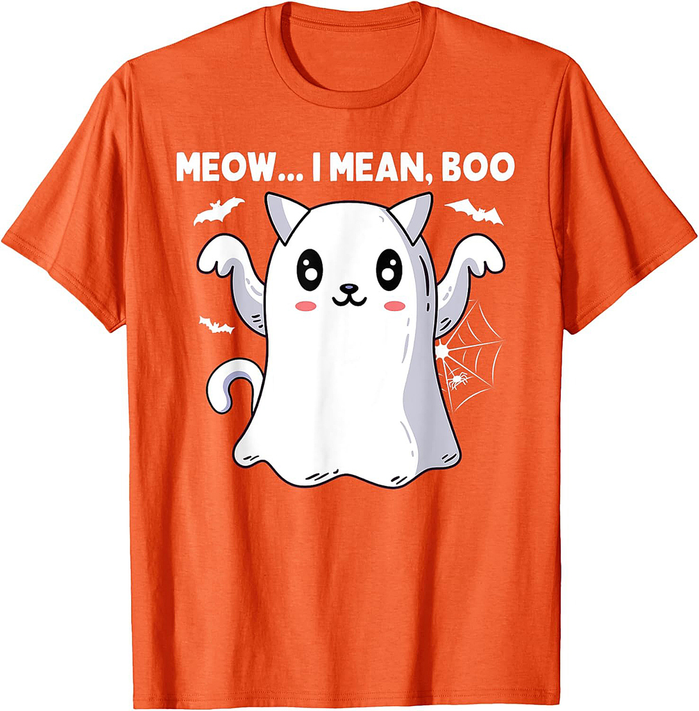 Meow i mean Boo Halloween Cat Ghost Meow Cat T-Shirt
