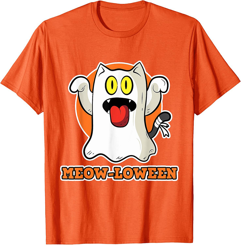 Meow-loween on Halloween for Cat Lover - Ghost Halloween T-Shirt