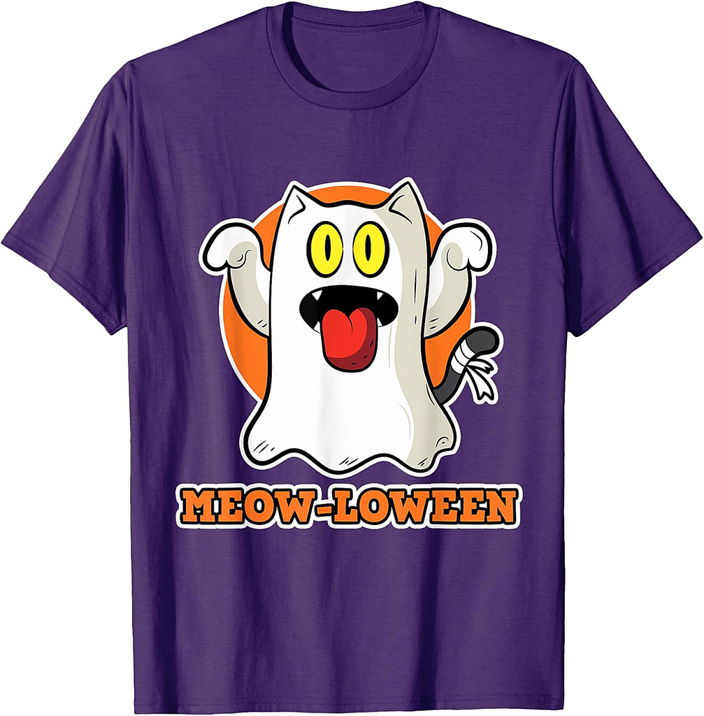 Meow-loween on Halloween for Cat Lover - Ghost Halloween T-Shirt