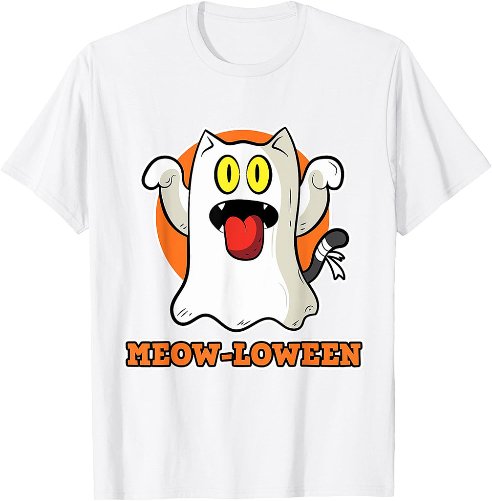 Meow-loween on Halloween for Cat Lover - Ghost Halloween T-Shirt
