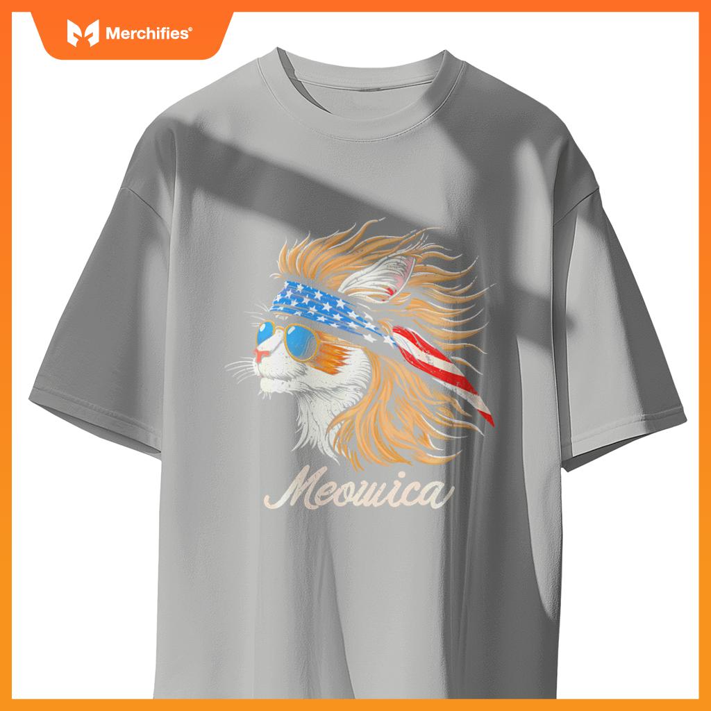 Meowica - Cat Merica Patriotic USA 4th of July American Flag T-Shirt