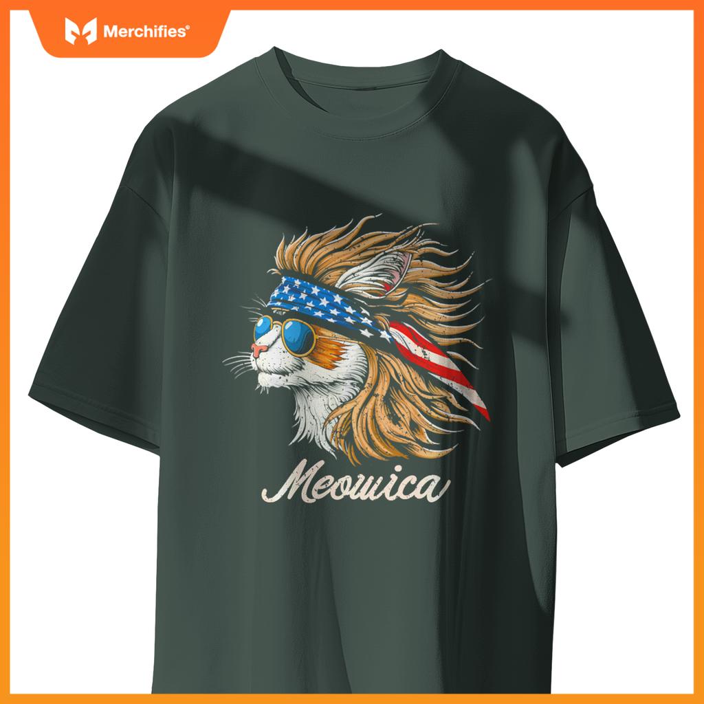 Meowica - Cat Merica Patriotic USA 4th of July American Flag T-Shirt
