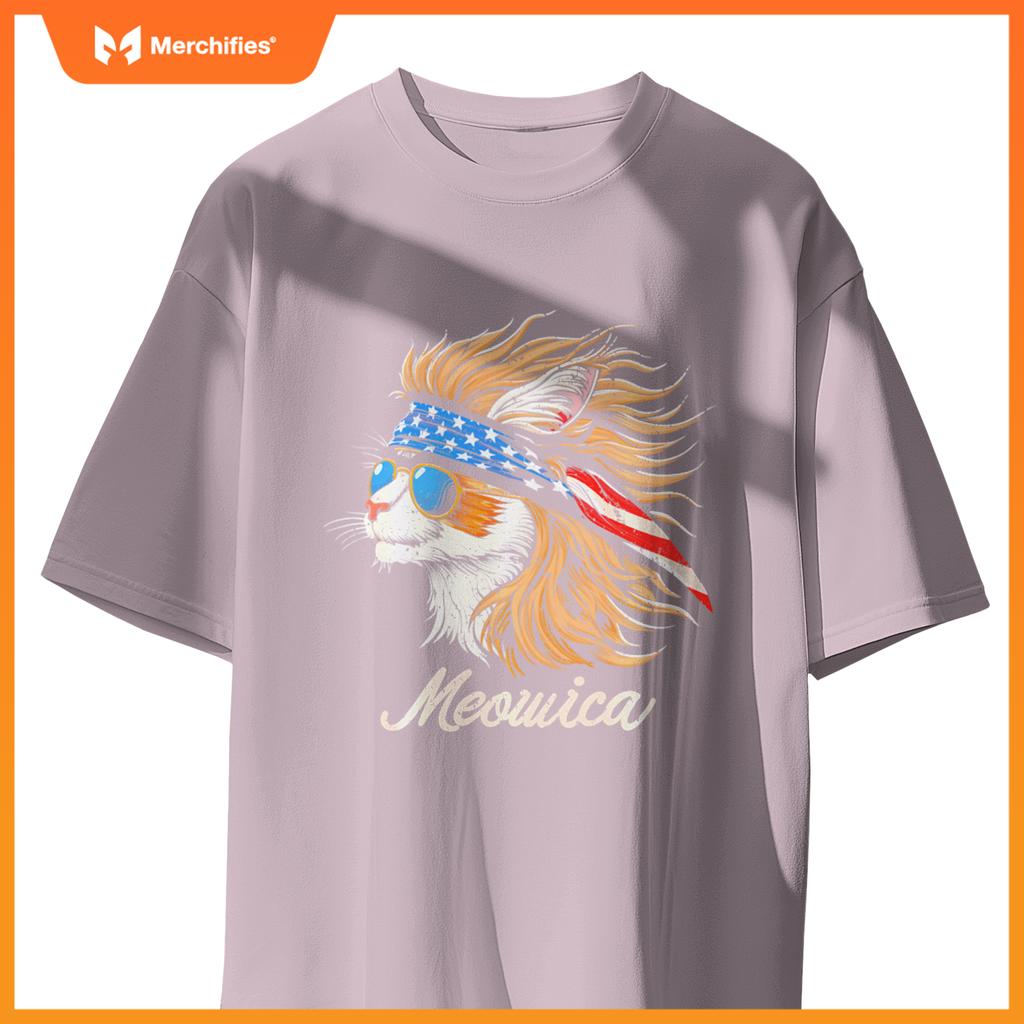 Meowica - Cat Merica Patriotic USA 4th of July American Flag T-Shirt