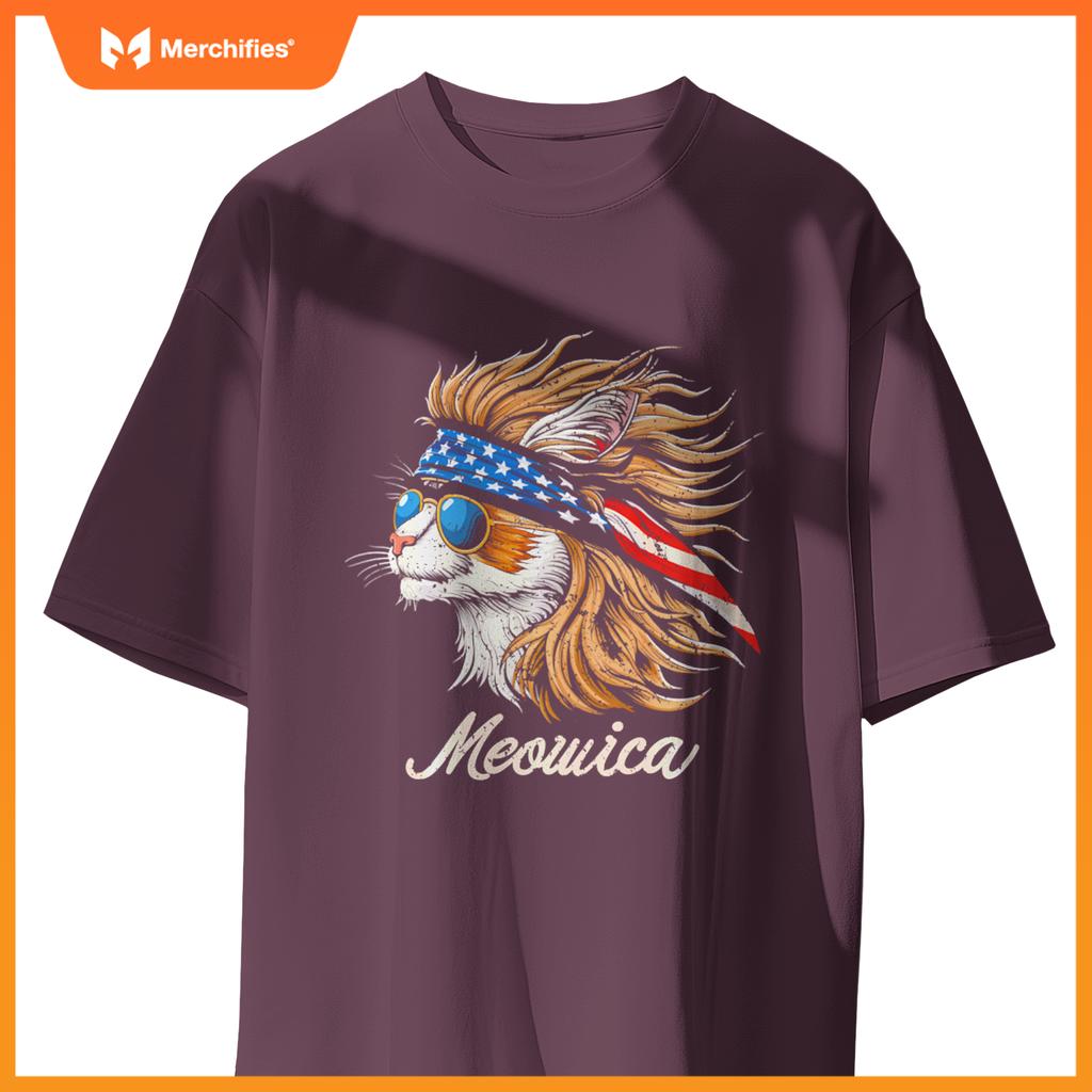 Meowica - Cat Merica Patriotic USA 4th of July American Flag T-Shirt