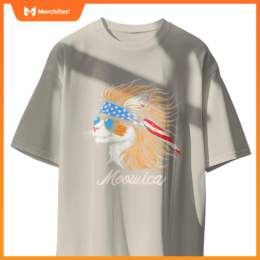 Meowica - Cat Merica Patriotic USA 4th of July American Flag T-Shirt