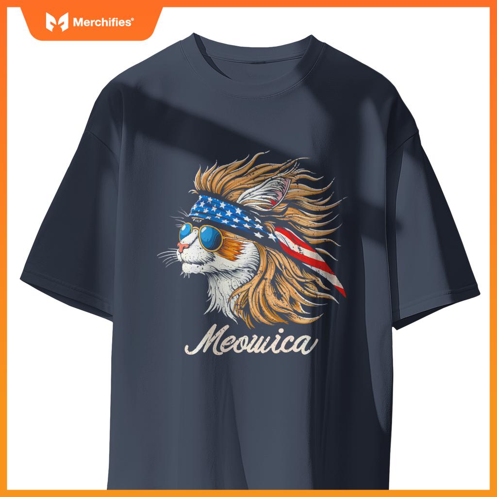 Meowica - Cat Merica Patriotic USA 4th of July American Flag T-Shirt