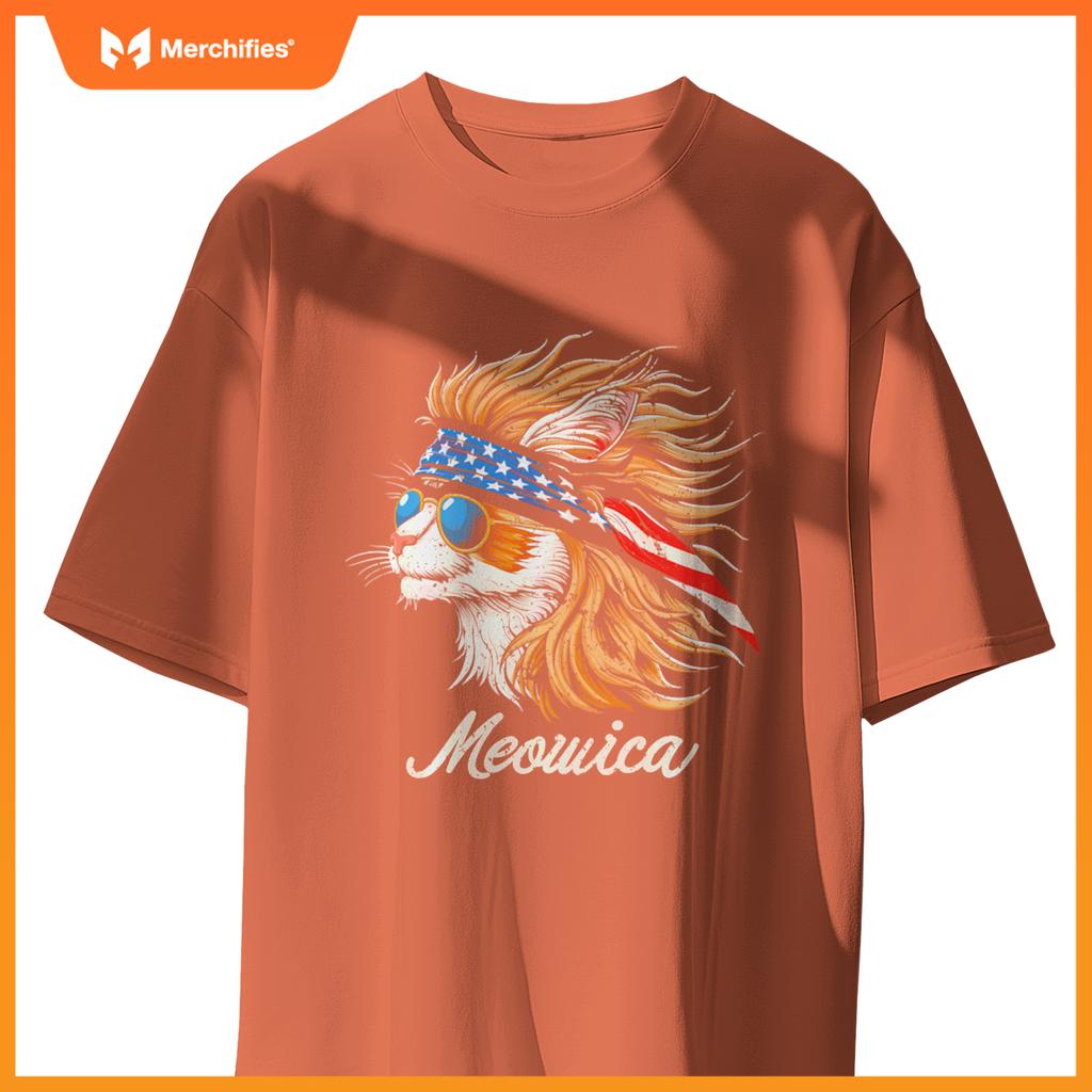 Meowica - Cat Merica Patriotic USA 4th of July American Flag T-Shirt