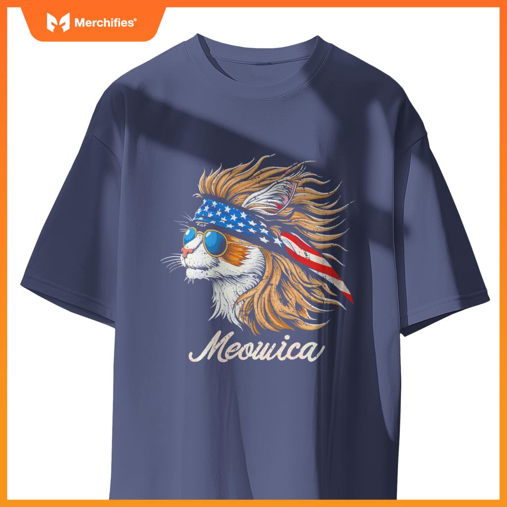 Meowica - Cat Merica Patriotic USA 4th of July American Flag T-Shirt