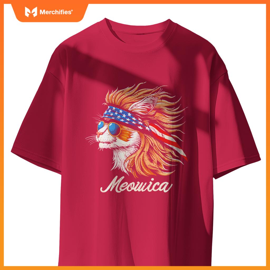 Meowica - Cat Merica Patriotic USA 4th of July American Flag T-Shirt