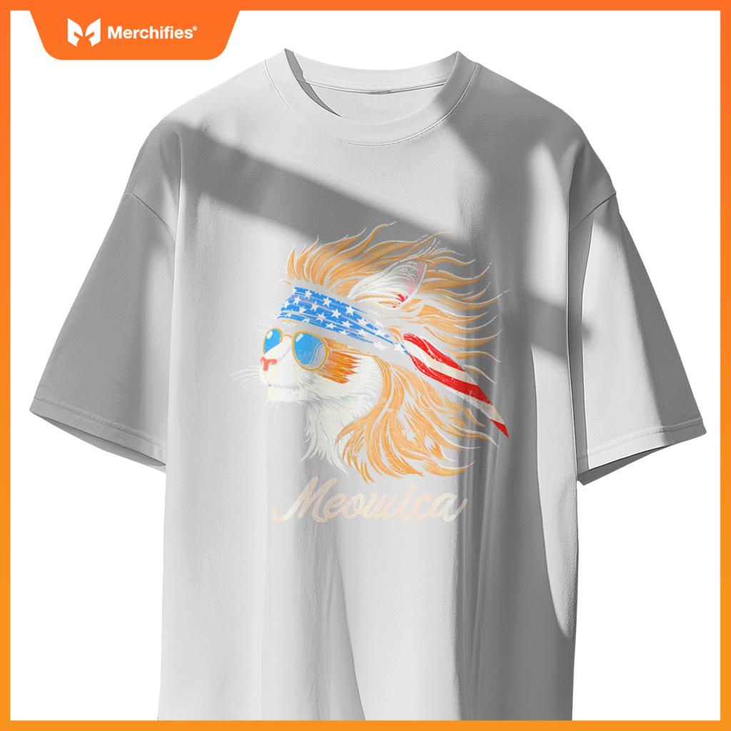 Meowica - Cat Merica Patriotic USA 4th of July American Flag T-Shirt