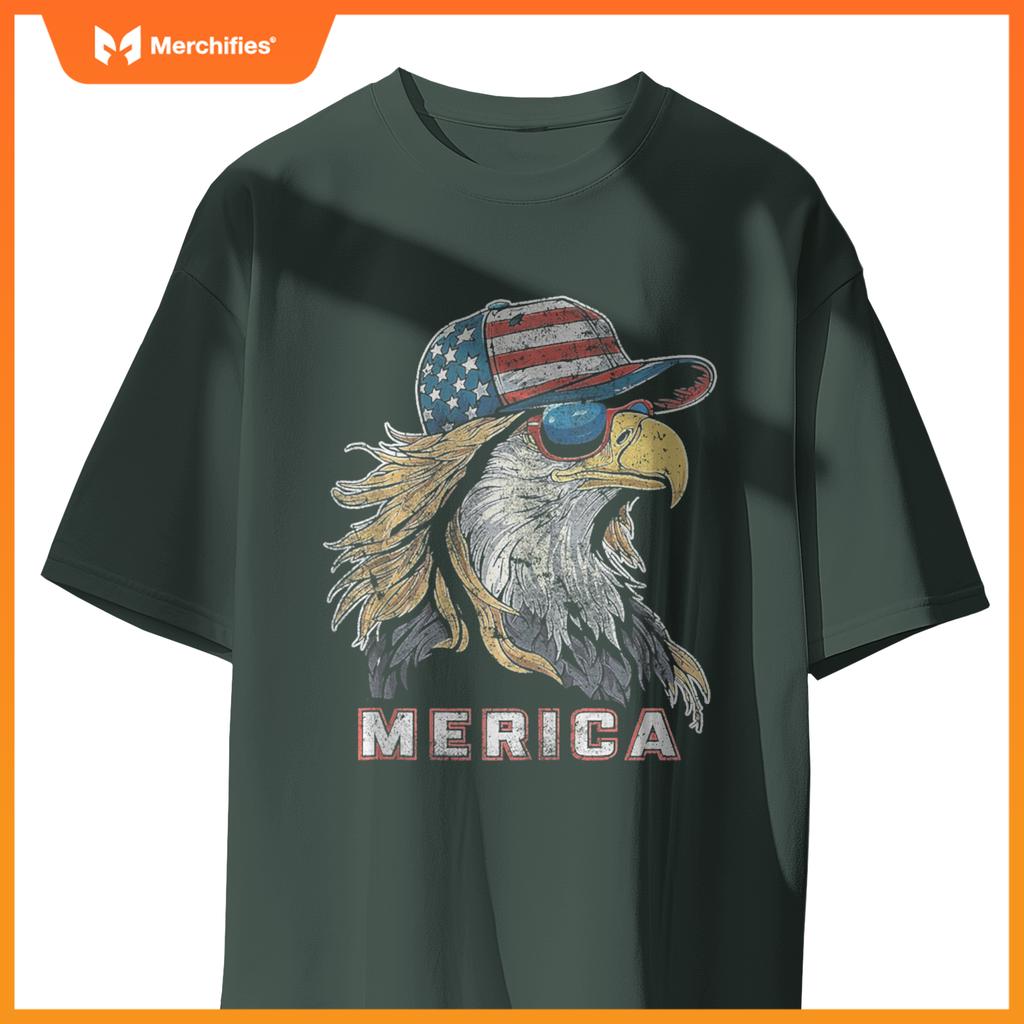 Merica - Eagle Patriotic USA 4th of July American Flag Funny T-Shirt