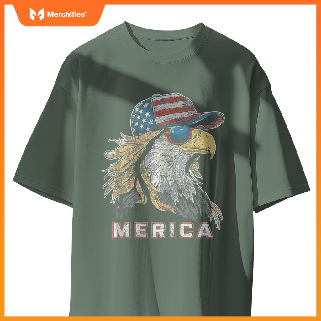 Merica - Eagle Patriotic USA 4th of July American Flag Funny T-Shirt
