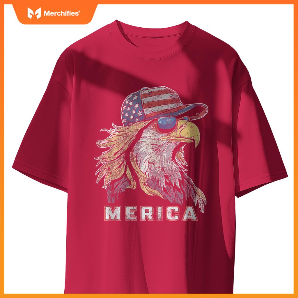 Merica - Eagle Patriotic USA 4th of July American Flag Funny T-Shirt