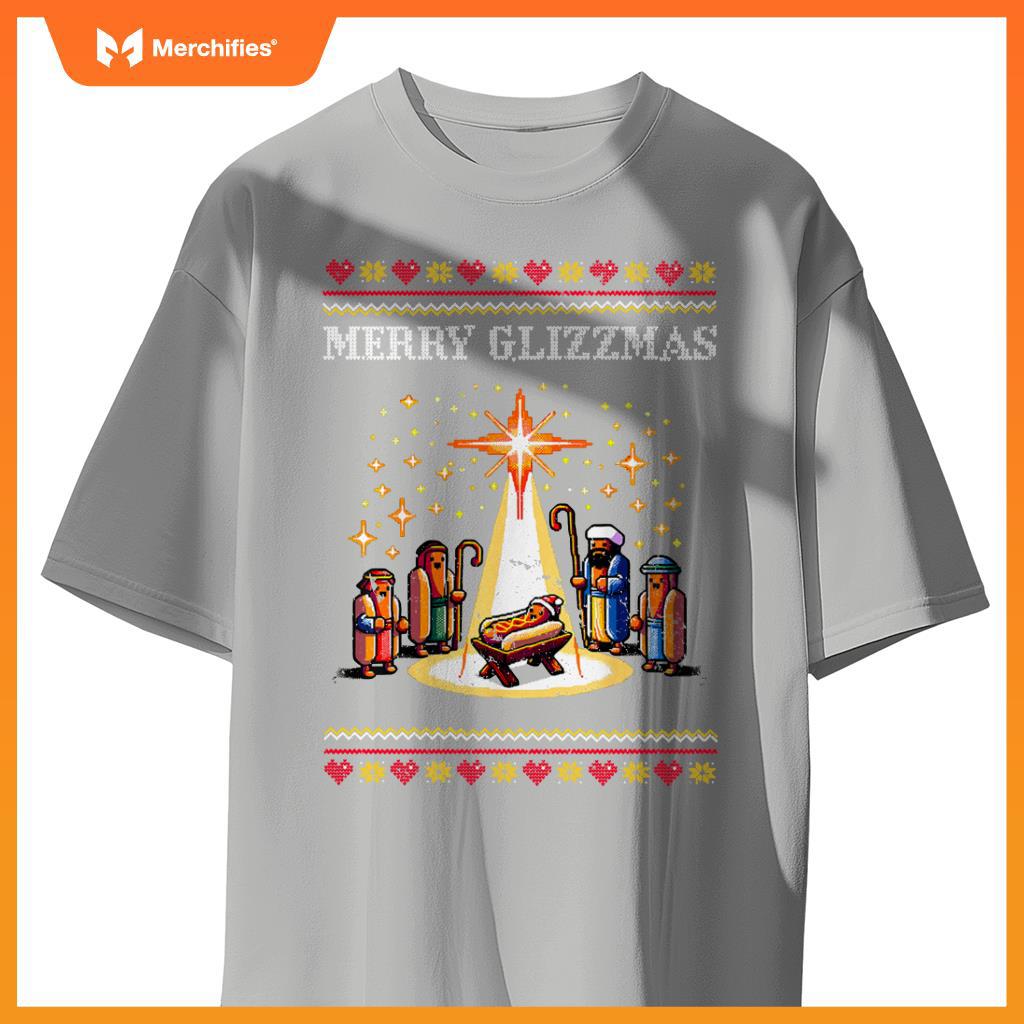 Merry Glizzmas Tacky Funny Merry Christmas Hot Dogs Xmas T-Shirt 