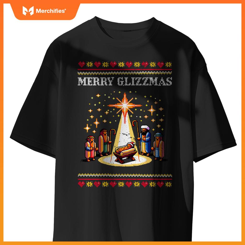 Merry Glizzmas Tacky Funny Merry Christmas Hot Dogs Xmas T-Shirt 