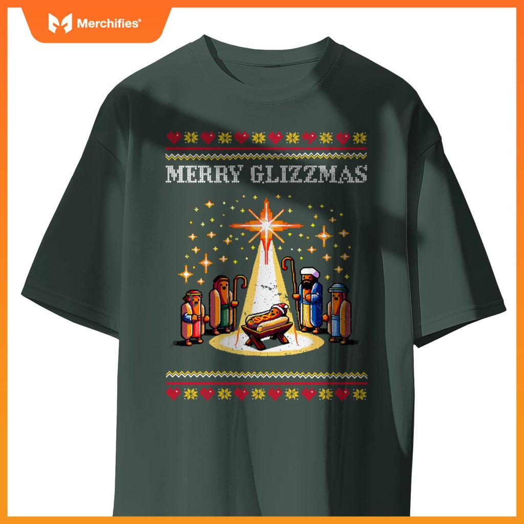 Merry Glizzmas Tacky Funny Merry Christmas Hot Dogs Xmas T-Shirt 