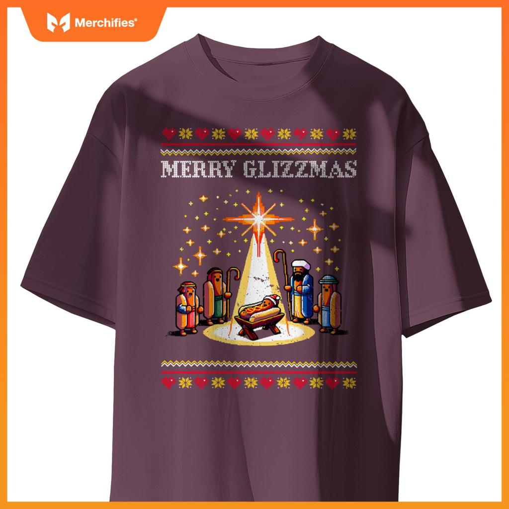 Merry Glizzmas Tacky Funny Merry Christmas Hot Dogs Xmas T-Shirt 