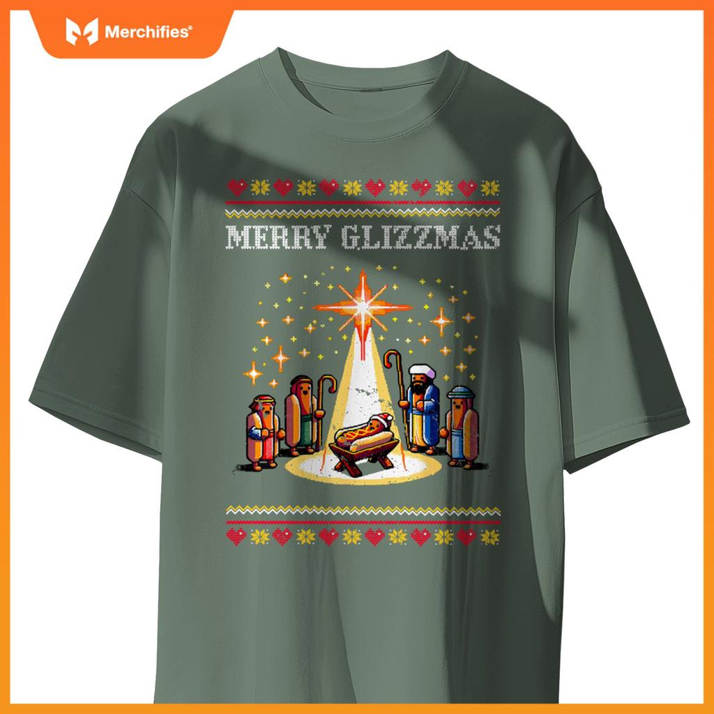 Merry Glizzmas Tacky Funny Merry Christmas Hot Dogs Xmas T-Shirt 