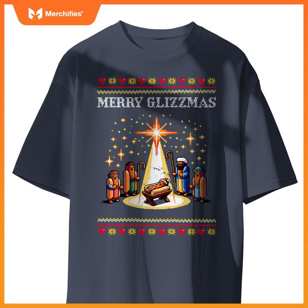 Merry Glizzmas Tacky Funny Merry Christmas Hot Dogs Xmas T-Shirt 