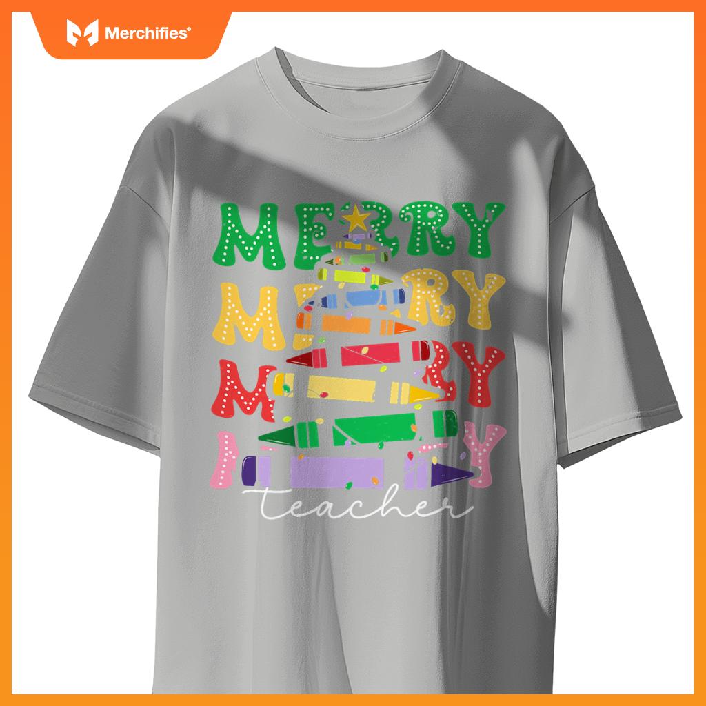 Merry Teacher Christmas Pencil Tree Xmas 2024