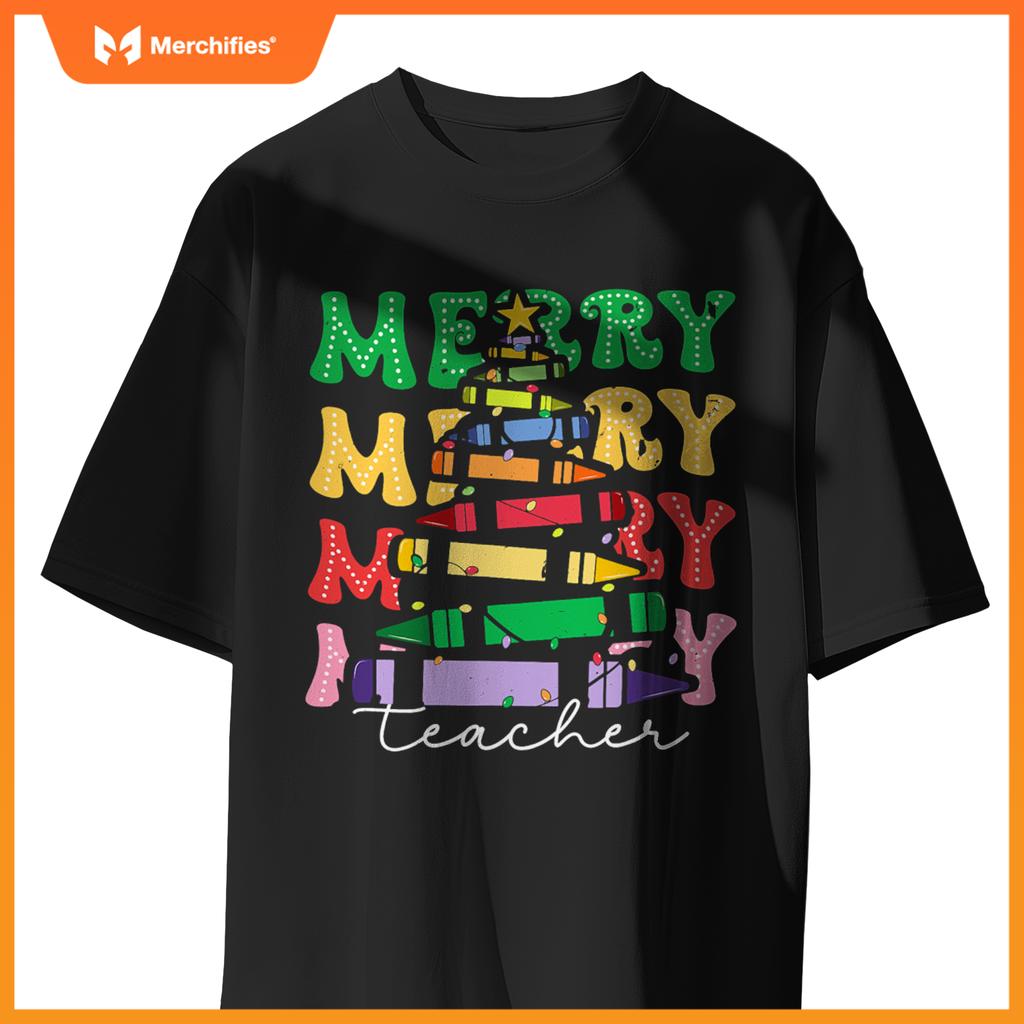 Merry Teacher Christmas Pencil Tree Xmas 2024