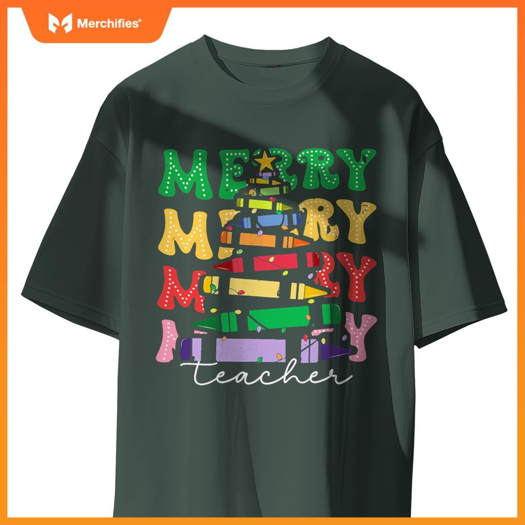 Merry Teacher Christmas Pencil Tree Xmas 2024