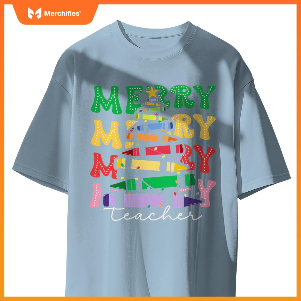 Merry Teacher Christmas Pencil Tree Xmas 2024