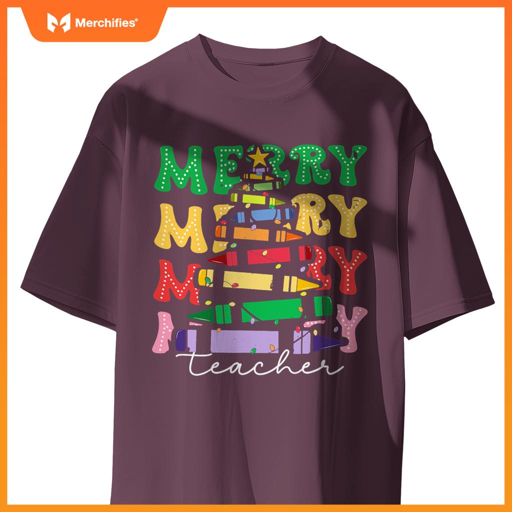 Merry Teacher Christmas Pencil Tree Xmas 2024