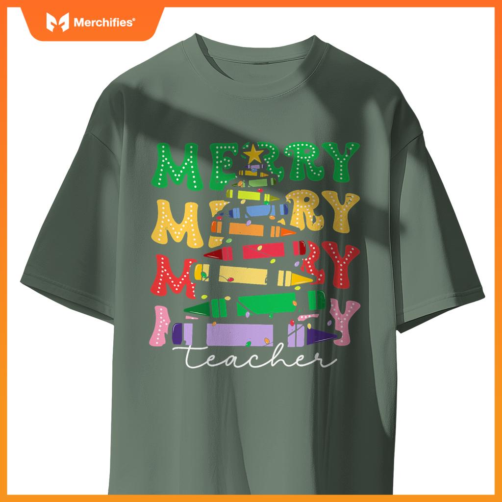 Merry Teacher Christmas Pencil Tree Xmas 2024