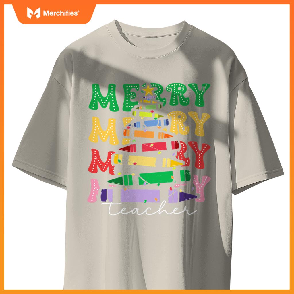 Merry Teacher Christmas Pencil Tree Xmas 2024