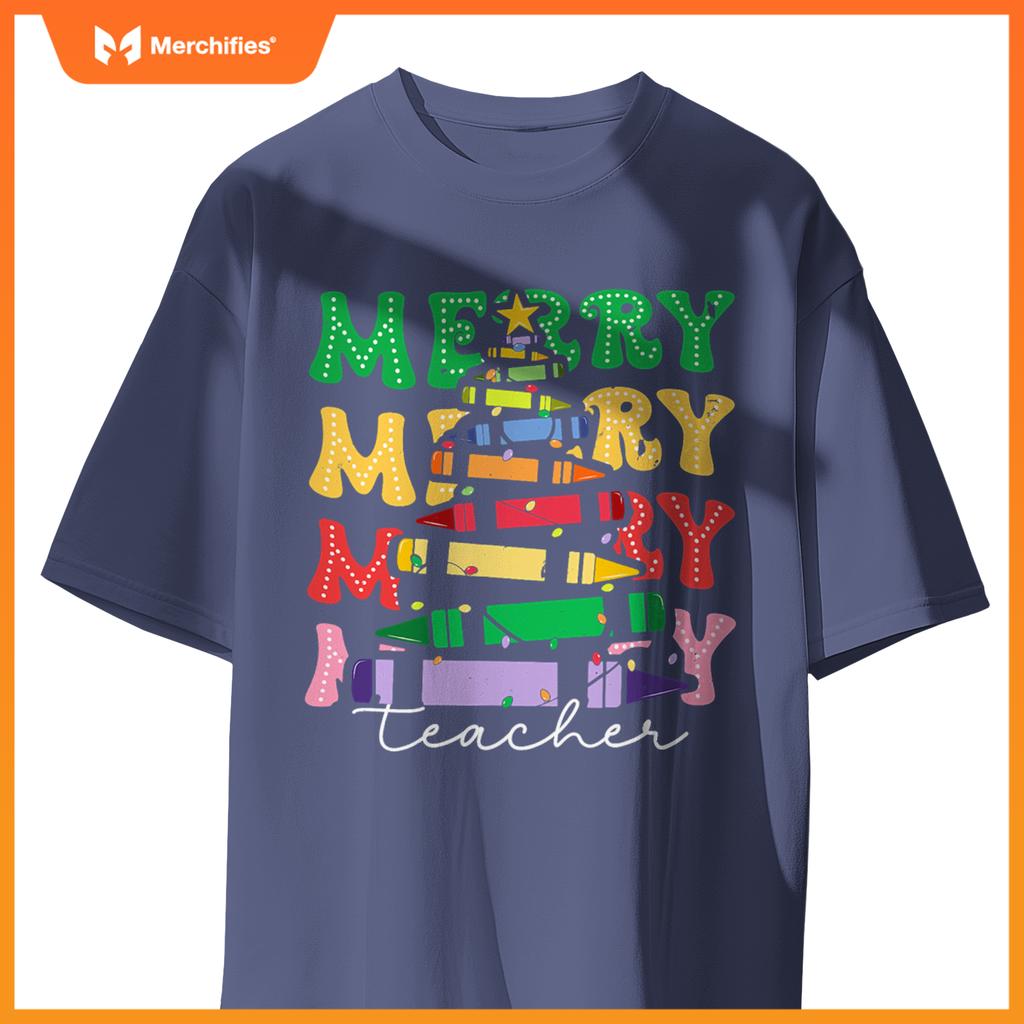 Merry Teacher Christmas Pencil Tree Xmas 2024